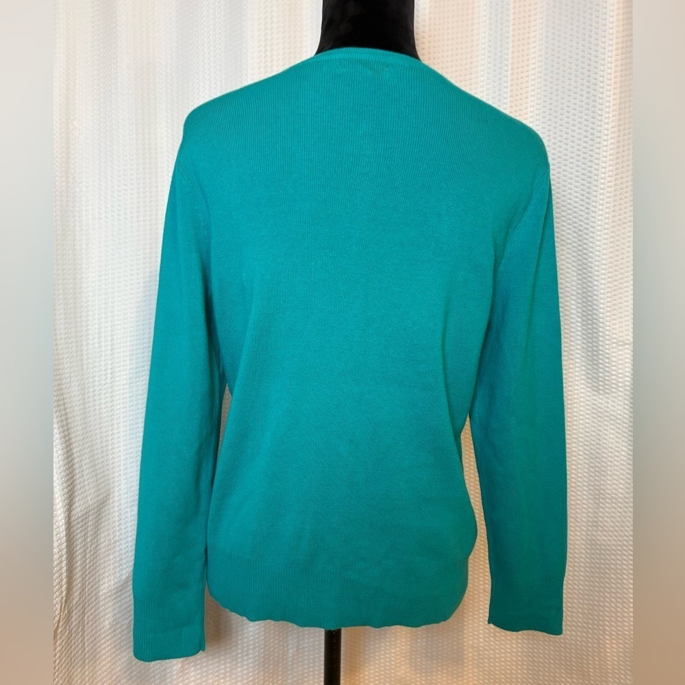 Croft & Barrow cotton blend teal green button front cardigan sweater Petite M - Picture 3 of 6